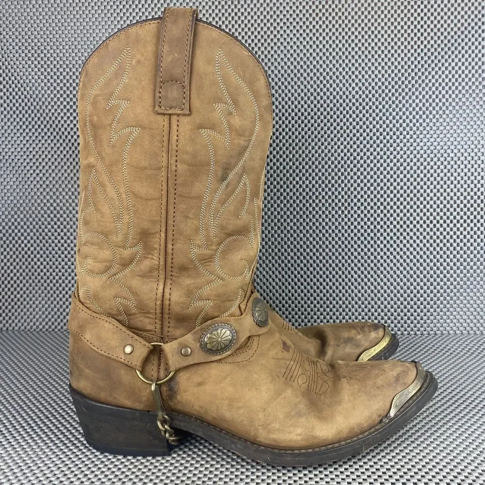 Vintage Masterson Boot co Cowboy Boots Mens 8.5 EW Brown Leather Western RB918